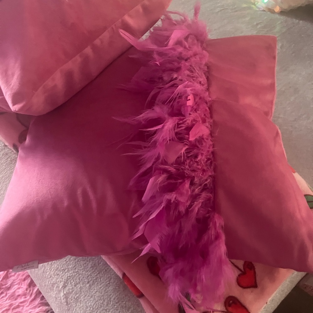 Pink Feather Accent Pillow
